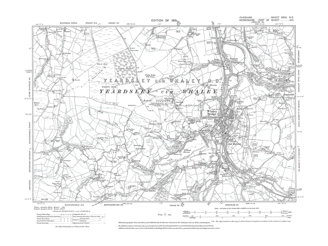 Old OS map dated 1910, showing Whaley Bridge in Cheshire 29NE – Old Map ...