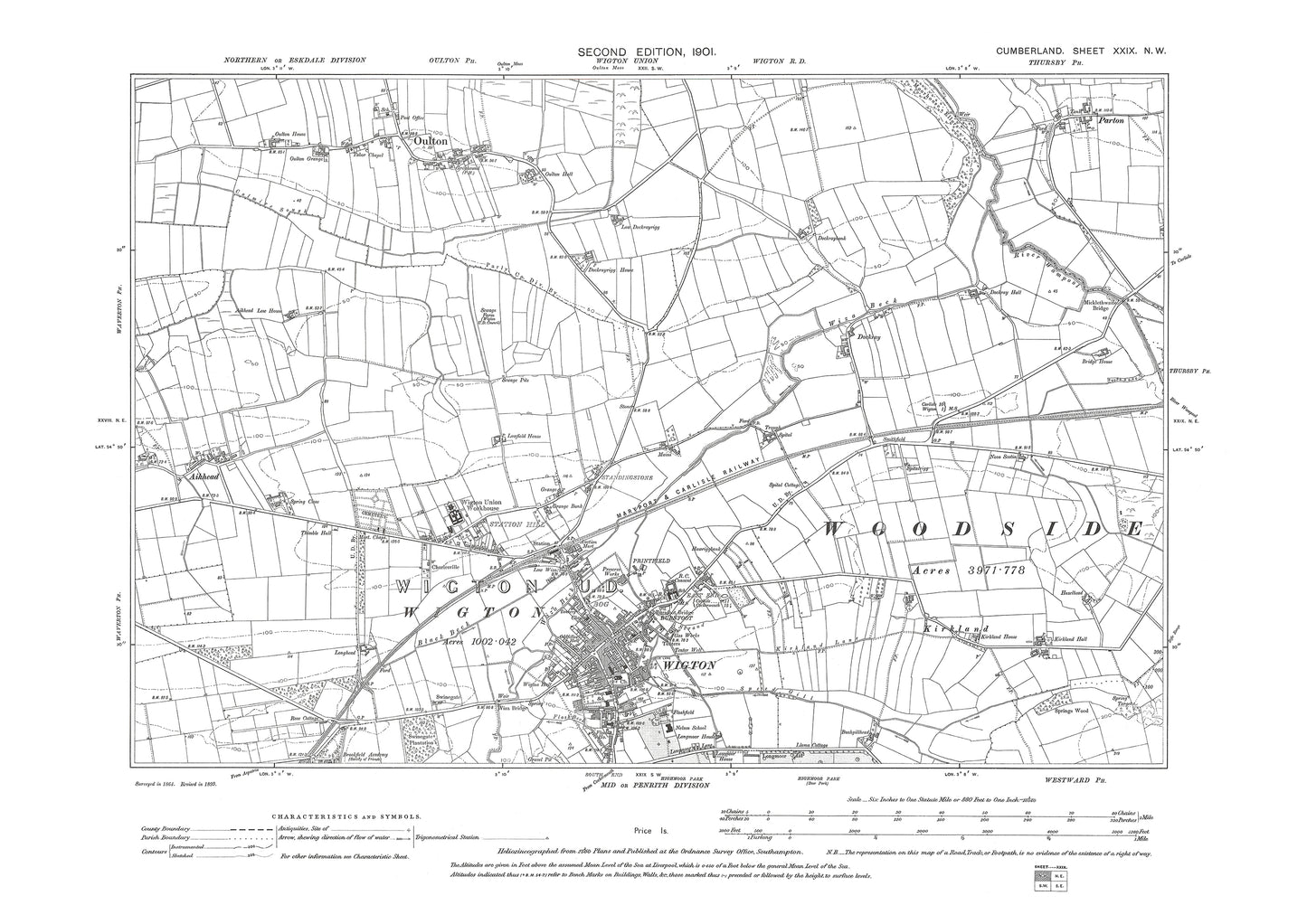 Old OS map dated 1901, showing Wigton, Oulton in Cumberland - 29NW