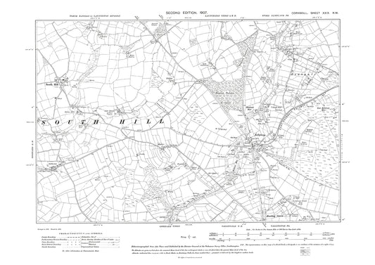 Kellybray, Downgate, South Hill, Bowling Green (north), old map Cornwall 1907: 29NW