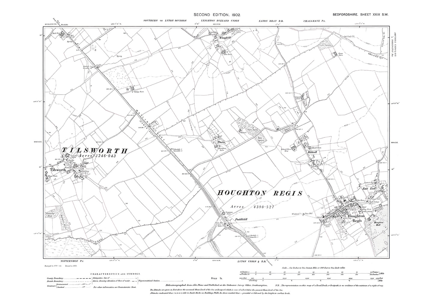 Houghton Regis, Tilsworth, Wingfield, old map Bedfordshire 1902: 29SW