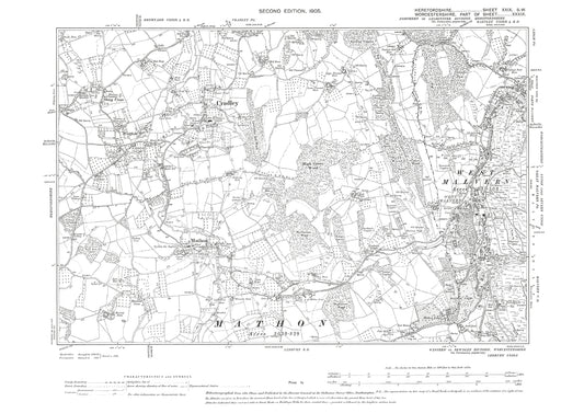 Old OS map dated 1905, showing Mathon, Cradley in Herefordshire - 29SW