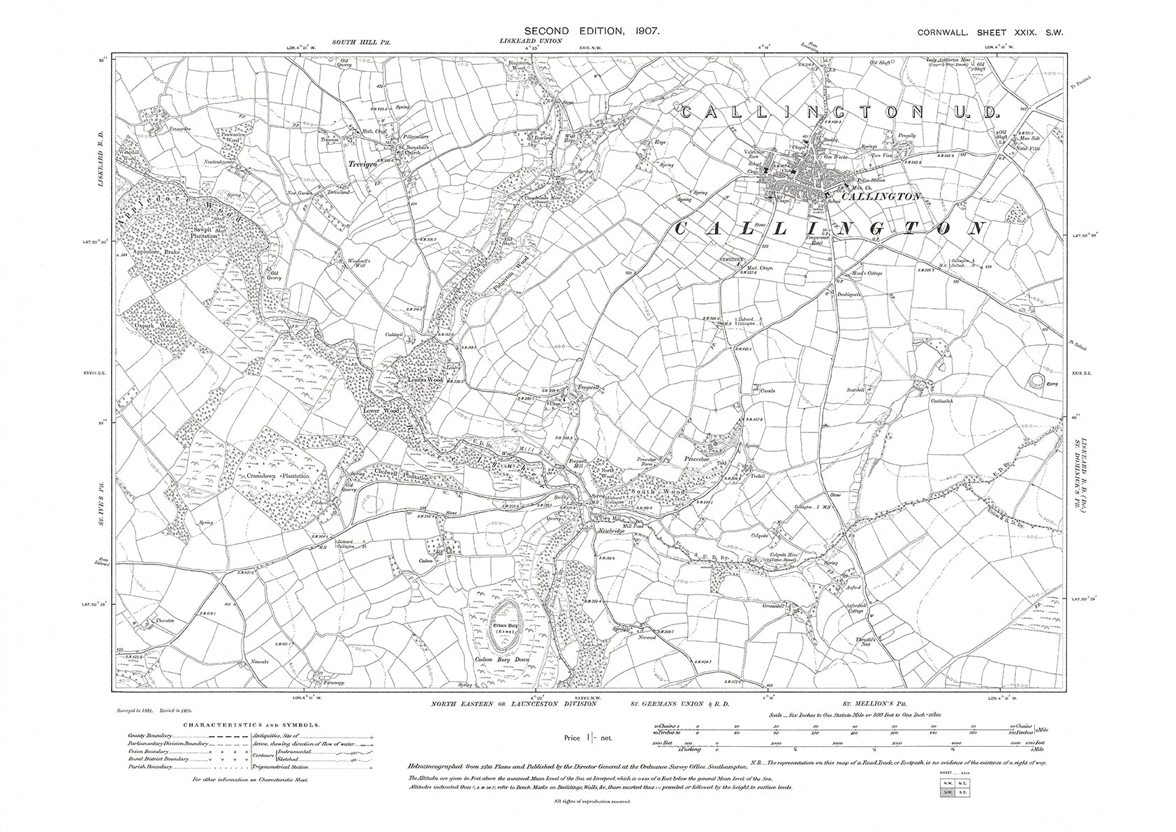 Callington, Trevigro, old map Cornwall 1907: 29SW – Old Map Downloads