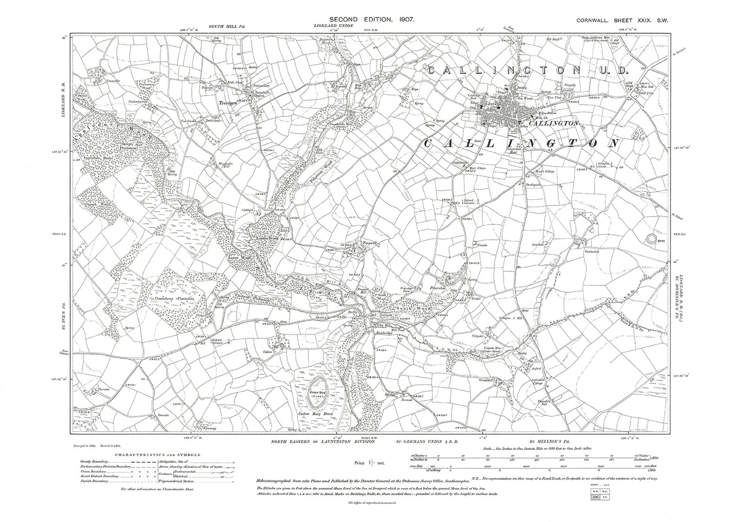 Callington, Trevigro, old map Cornwall 1907: 29SW