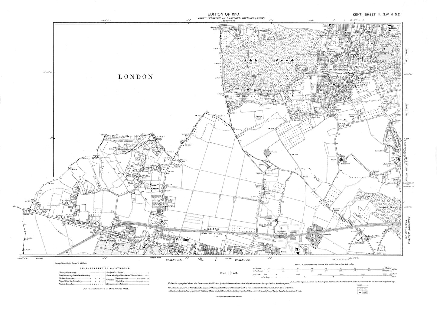 Belvedere, Lessness Heath, Welling, East Wickham, old map Kent 1910: 2SW-SE
