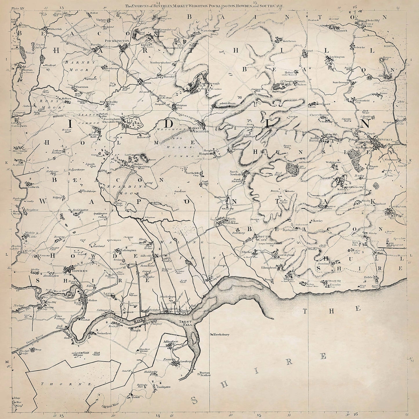 Yorkshire in 1771 sheet 3-4 - shows the Beverley, Market Weighton, Pocklington, Howden and South Cave area