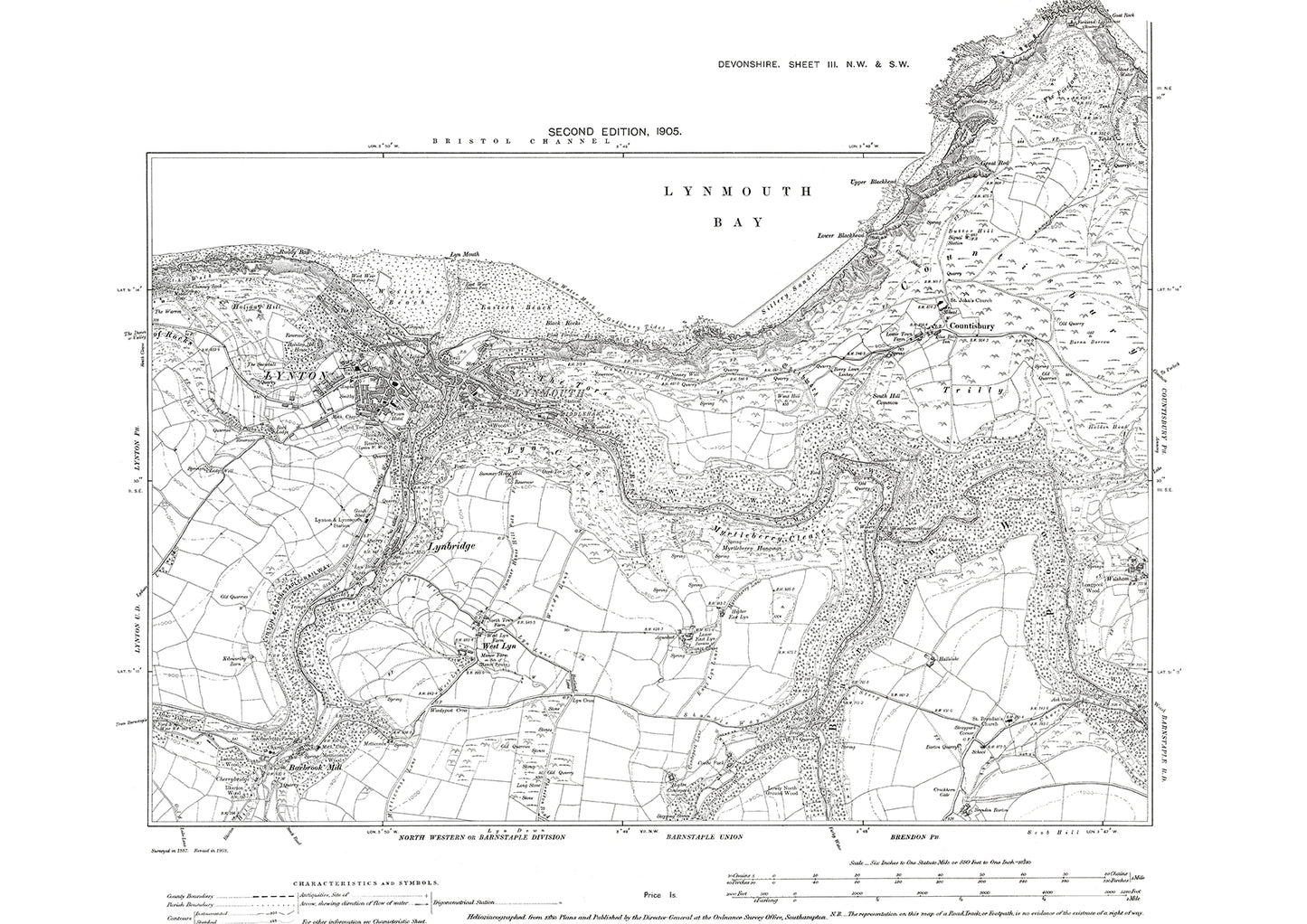 Lynton, Lynmouth, Lynbridge, Old Map Devon 1905: 3NWSW