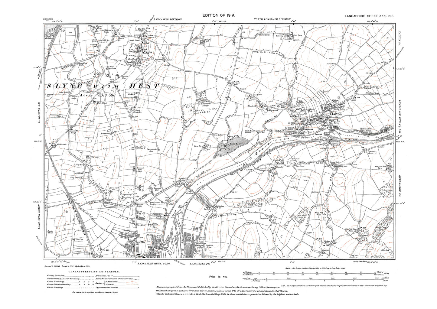 Lancaster (north), Halton, Slyne - Lancashire in 1919 : 30NE