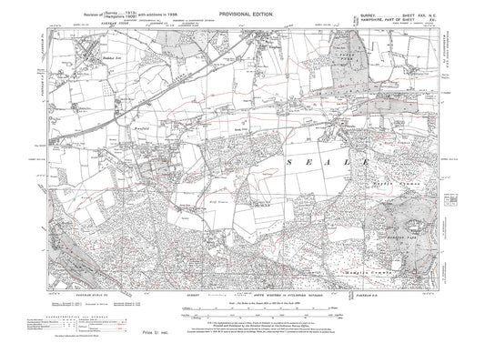 Seale, Tongham (south), Badshot Lea, Runfold old map Surrey 1938: 30NE