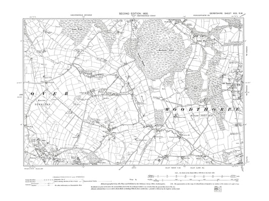 Old OS map dated 1900, showing Ashover (north), Old Tupton in Derbyshire 30NW