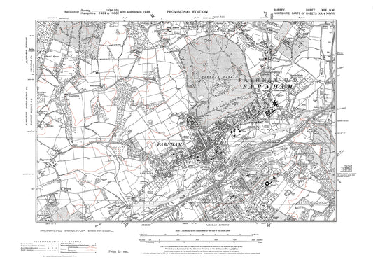 Farnham, Hale, Hog Hatch old map Surrey 1938: 30NW