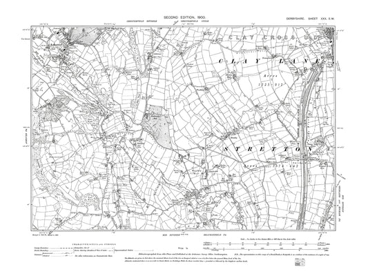 Old OS map dated 1900, showing Ashover (south), Clay Cross (southwest) in Derbyshire 30SW