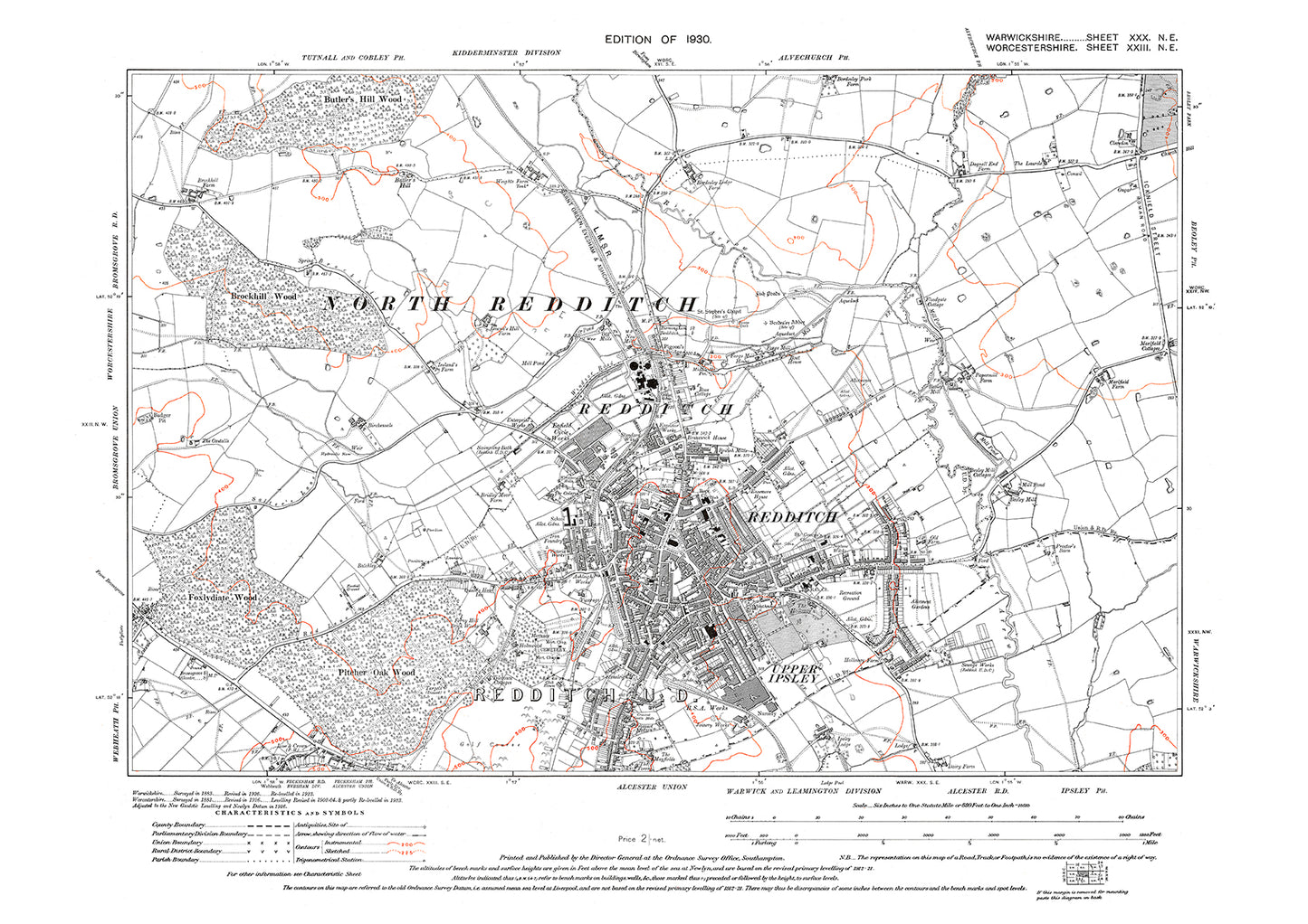 Redditch, old map Warwickshire 1930: 30NE