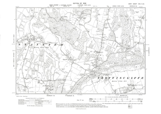 Trottiscliffe, Stansted, old map Kent 1909: 30NW