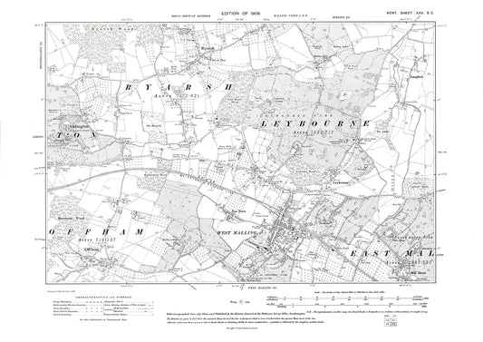 East Malling, Leybourne, Ryarsh, Offham, East Malling (southwest), old map Kent 1909: 30SE