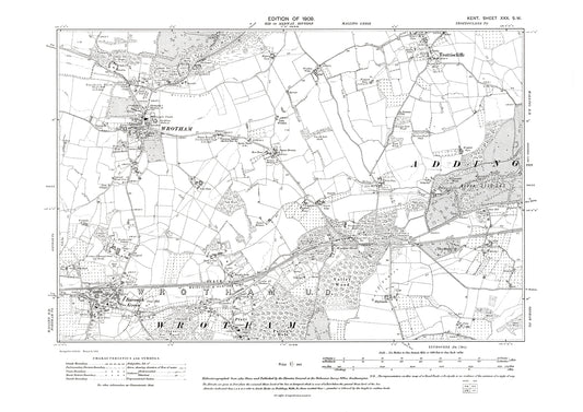 Borough Green, Wrotham, old map Kent 1909: 30SW