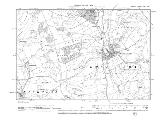 Old OS map dated 1903, showing Cerne Abbas, Sydling St Nicholas (northeast) in Dorset - 31NW