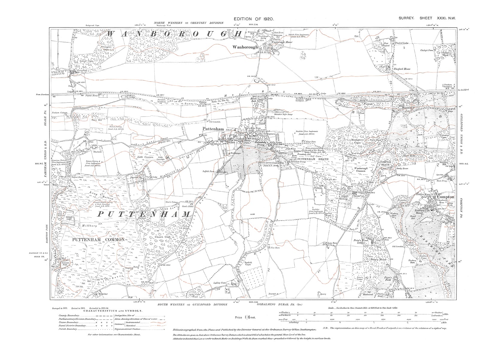 Puttenham, Wanborough, Compton old map Surrey 1920: 31NW – Old Map ...