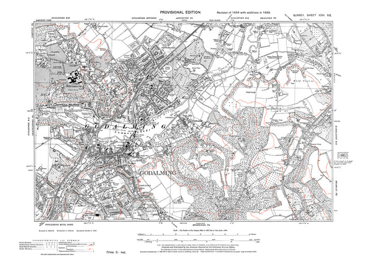 Godalming, Farncombe, Charterhouse old map Surrey 1938: 31SE