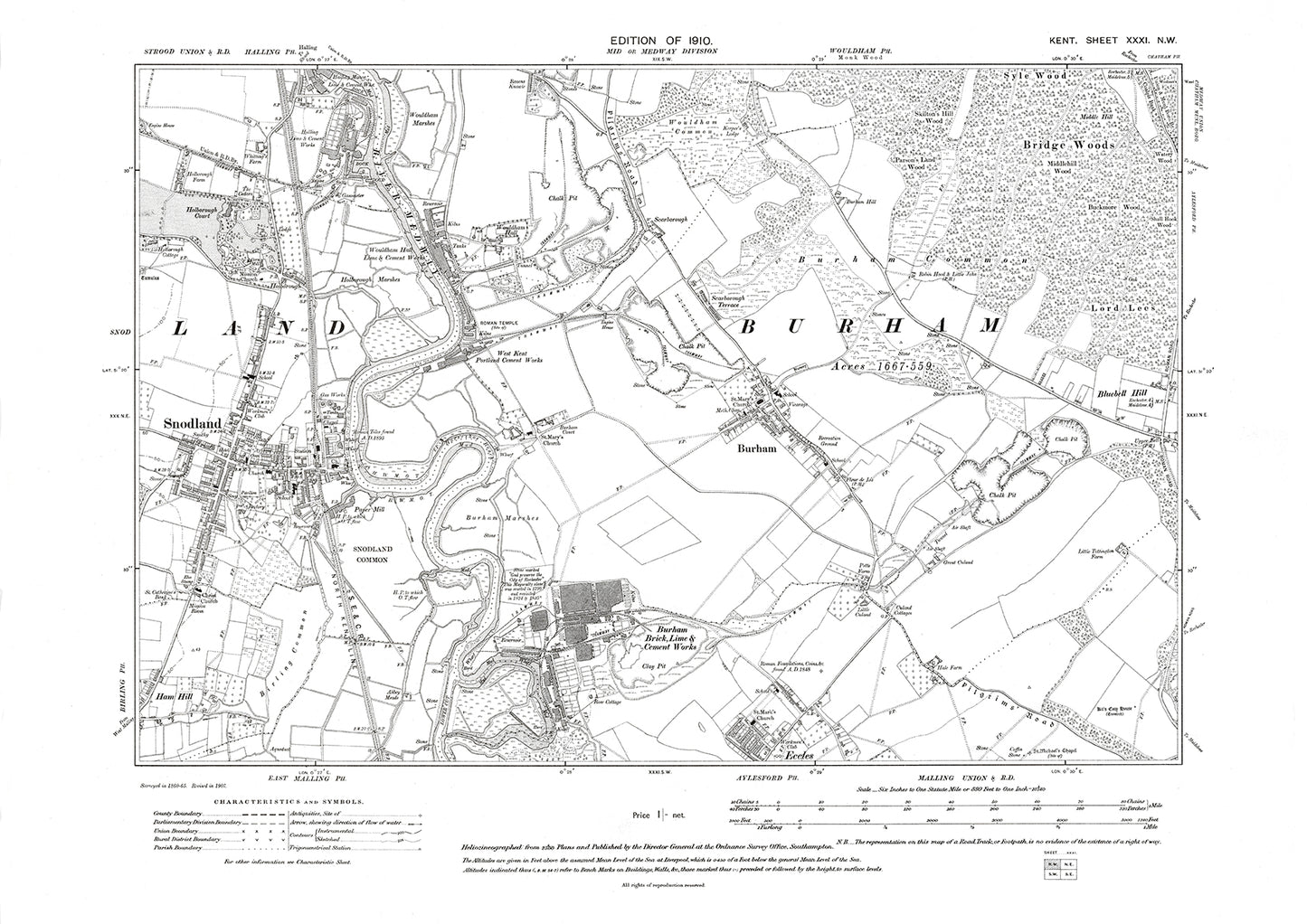 Snodland Burham, Eccles (north), old map Kent 1910: 31NW