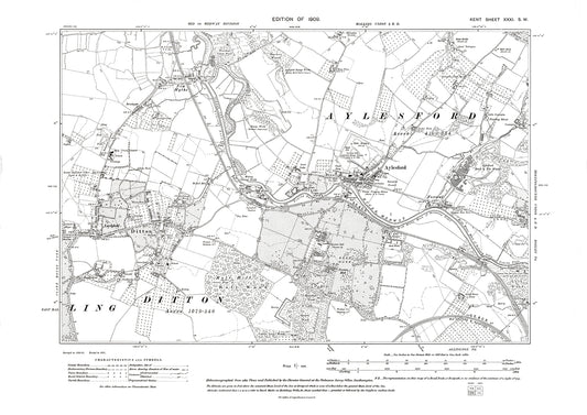 Aylesford, Ditton, New Hythe, old map Kent 1909: 31SW