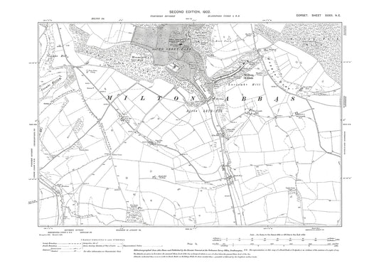 Old OS map dated 1902, showing Milton Abbas in Dorset - 32NE