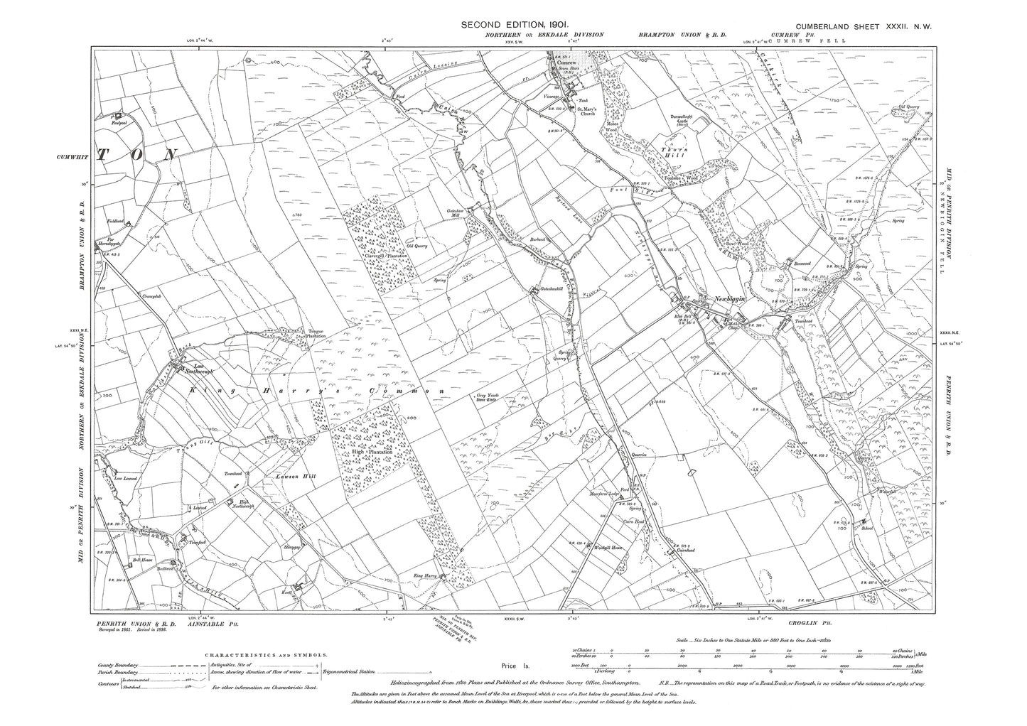 Old OS map dated 1901, showing Newbiggin in Cumberland - 32NW