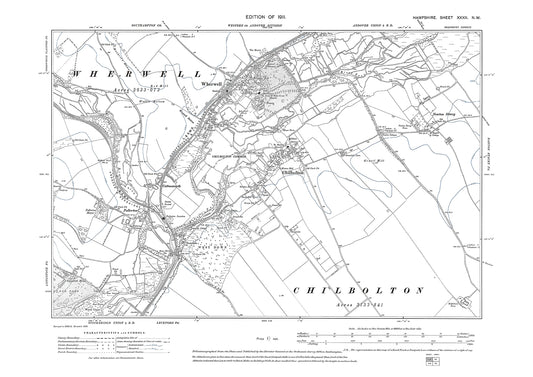 Old OS map dated 1911, showing Wherwell, Chilbolton in Hampshire - 32NW