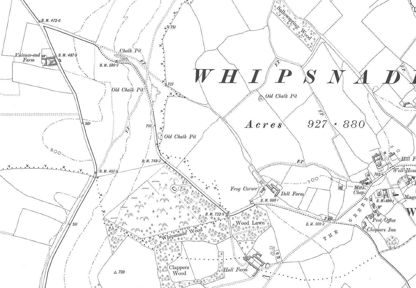 A 1902 map showing Whipsnade in Bedfordshire - A Digital Download of OS 1:10560 scale map, Beds 32SW