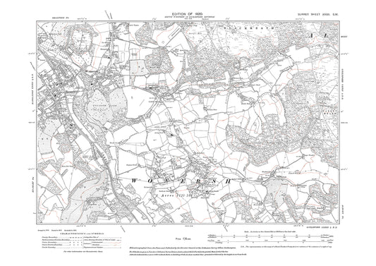 Wonersh, Bramley, Shamley Green old map Surrey 1920: 32SW