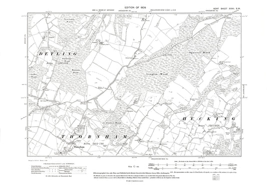 Thurnham (Thornham), Hucking, old map Kent 1909: 32SW
