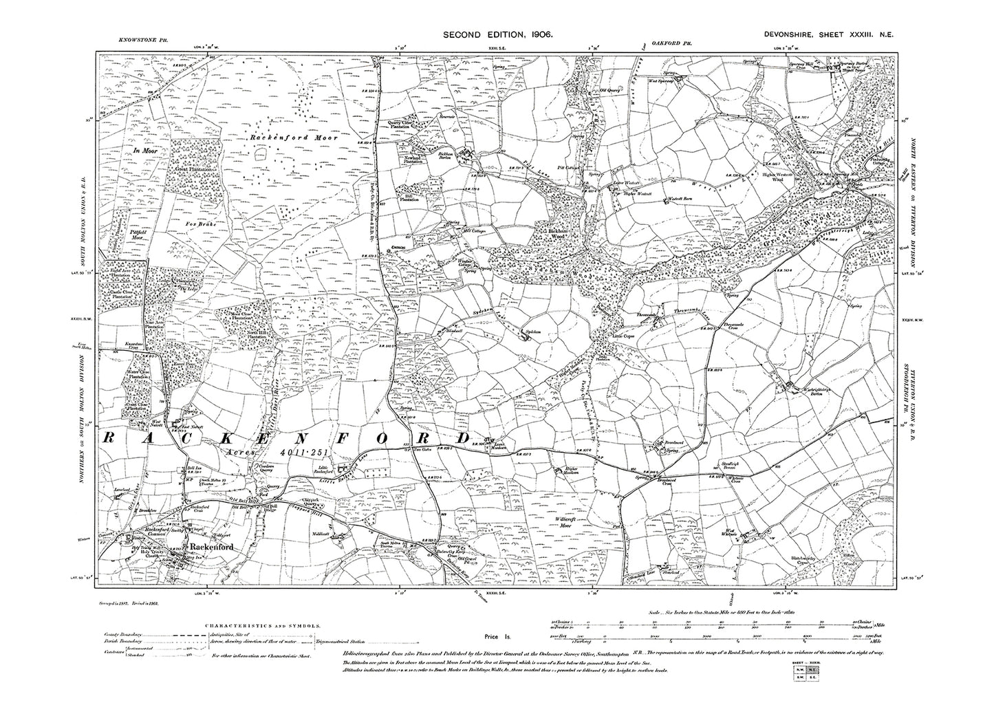Rackenford, Old Map Devon 1906: 33NE