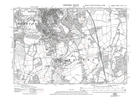 Dorking (south), North Holmwood, Brockham (west) old map Surrey 1938: 33NE
