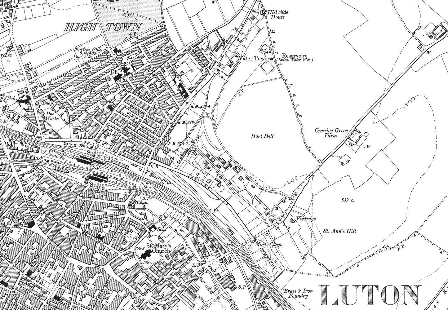 A 1902 map showing Luton in Bedfordshire - A Digital Download of OS 1:10560 scale map, Beds 33NW
