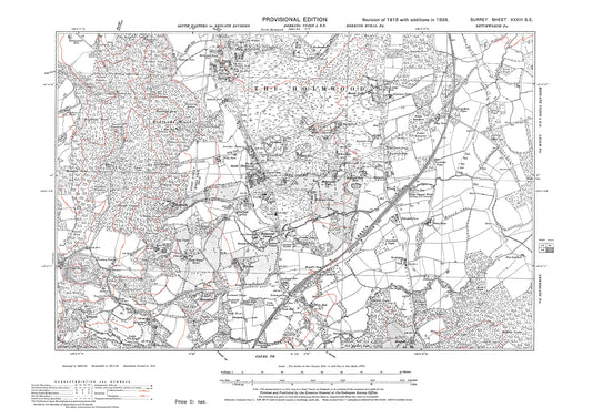 The Holmwood, South Holmwood, Holmwood Corner old map Surrey 1938: 33SE