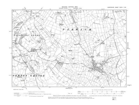 Old OS map dated 1900, showing Parwich, Alsop en le Dale in Derbyshire 33SW