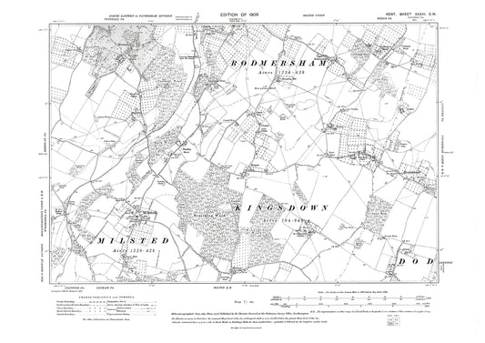 Milsted, Kingsdown, Rodmersham, old map Kent 1909: 33SW