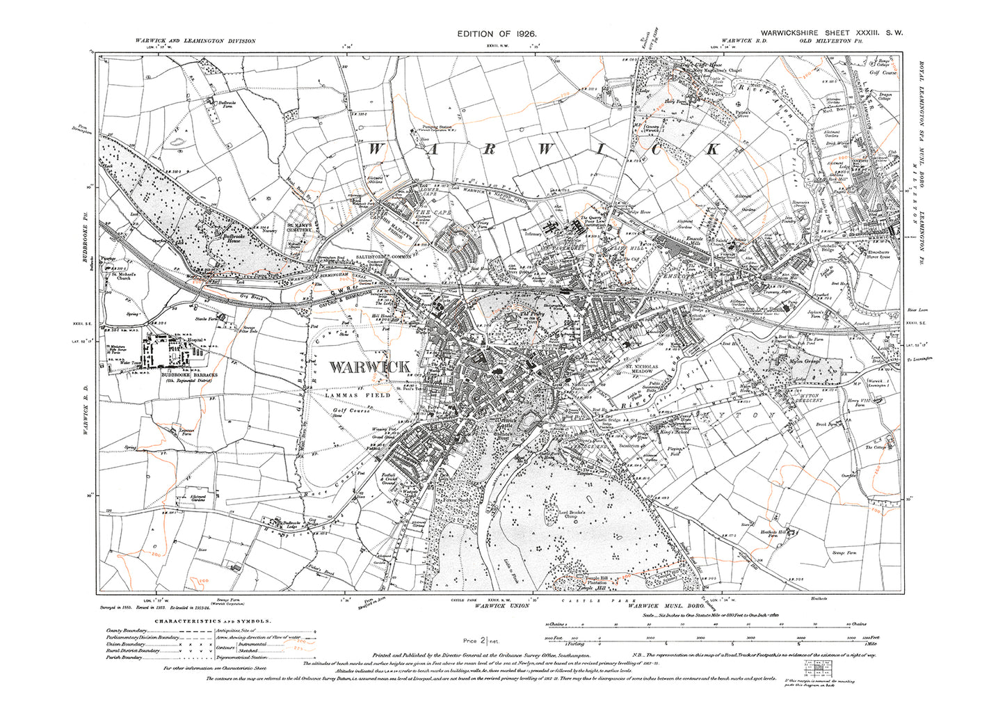 Warwick, old map Warwickshire 1926: 33SW