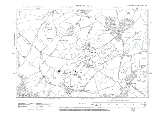 Old OS map dated 1910, showing Wield, Bradley in Hampshire - 34NE