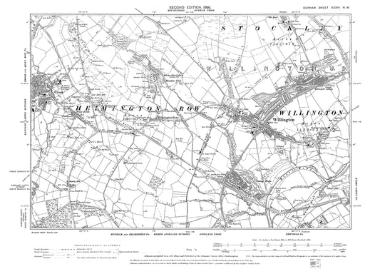 Old OS map dated 1898, showing Willington, Crook and Helmington Row in Durham - 34NW