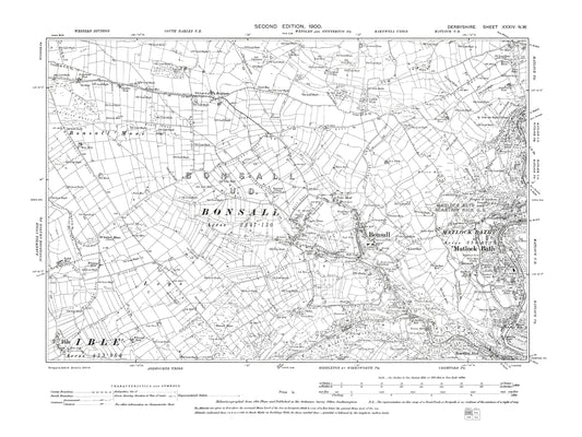 Old OS map dated 1900, showing Matlock Bath, Bonsall in Derbyshire 34NW