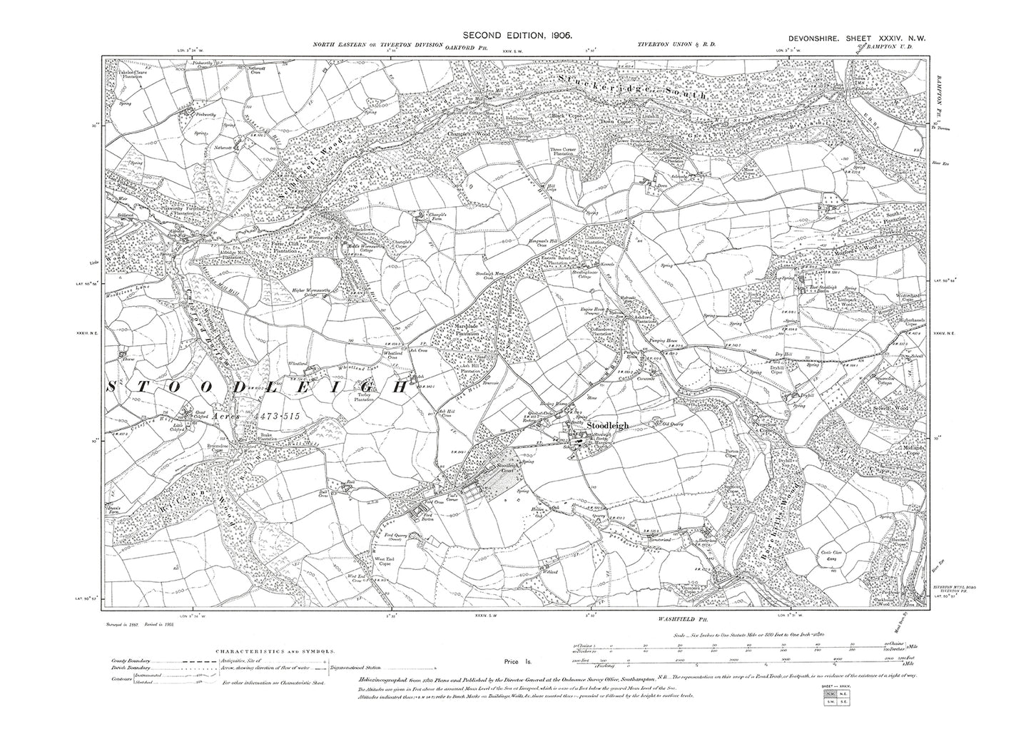 Stoodleigh, Old Map Devon 1906: 34NW