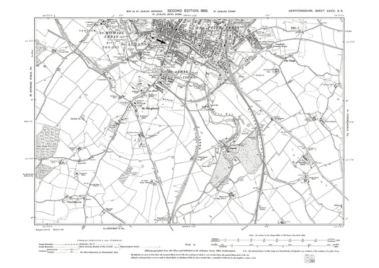 Old OS map dated 1899, showing St Albans, St Stephens in Hertfordshire - 34SE