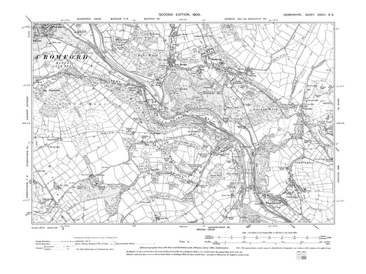 Old OS map dated 1900, showing Cromford (south), Lea Bridge, Holloway, Whatstandwell in Derbyshire 34SE