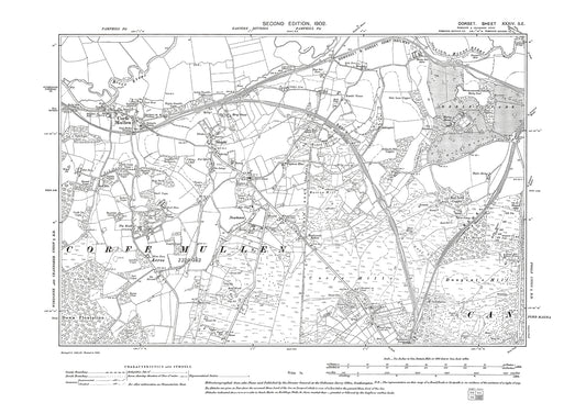 Old OS map dated 1902, showing Corfe Mullen, Sleight, Merley Park, Broadstone (north) in Dorset - 34SE