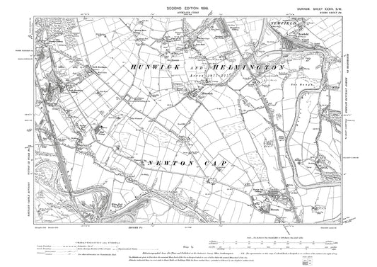 Old OS map dated 1898, showing Hunwick, Newfield and North Beechburn in Durham - 34SW