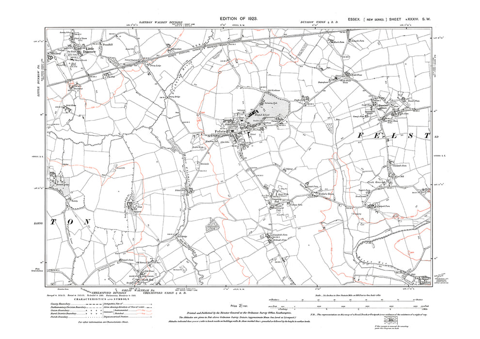 Old OS map dated 1923, showing Felsted, Little Dunmow and Bannister Gr ...