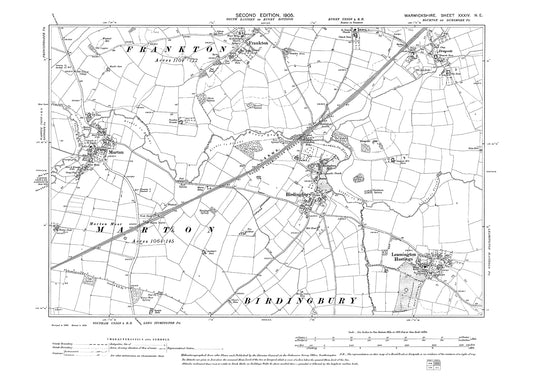 Birdingbury, Marton, Frankton, Leamington Hastings, old map Warwickshire 1905: 34NE