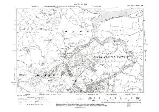 Faversham (north), Davington, Ludenham, old map Kent 1909: 34NW