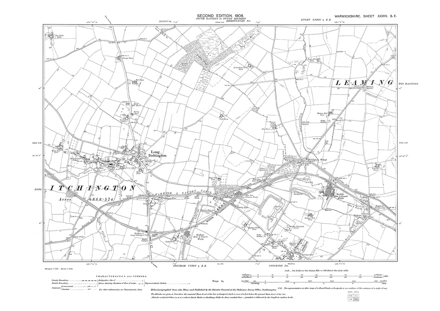 Long Itchington, old map Warwickshire 1906: 34SE