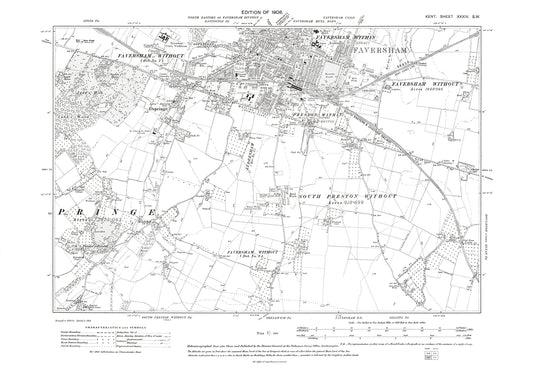 Faversham, Ospringe, Pringe, old map Kent 1908: 34SW